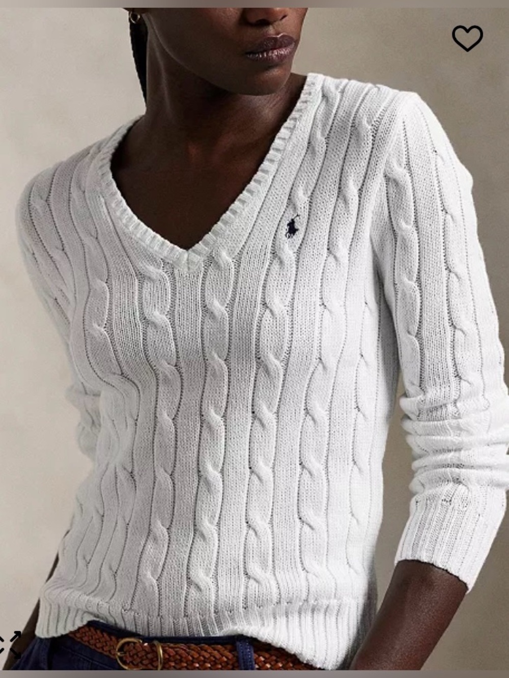Ralph Lauren Cable-Knit Cotton V-Neck Sweater. Sz.M